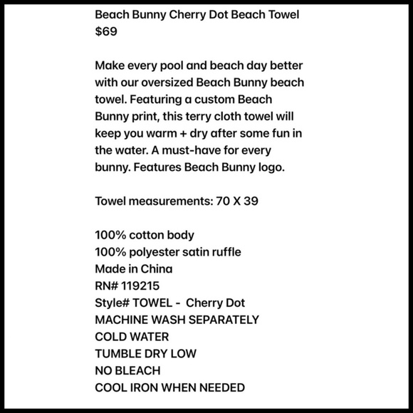 NWT beach bunny cherry dot beach towel size XL - Picture 5 of 9